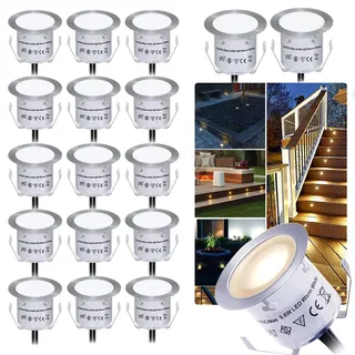 dystaval 18er Set LED Terrassen Einbaustrahler IP67 Wasserdicht Ø32mm 0.6W Einbauleuchten für Küche Garten Gehweg Holzbrücke Warmweiß