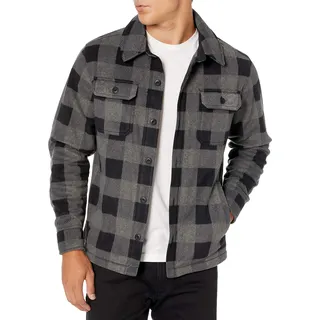 Amazon Essentials Herren Langärmlige Polarfleece-Hemdjacke Für Den Winter, Schwarz Dunkelgrau Buffalokaros, XL