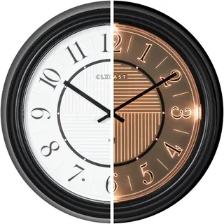 CLXEAST 35,6 cm LED-beleuchtete analoge Wanduhr für drinnen und draußen, batteriebetrieben, leuchtet im Dunkeln, Wanduhr für Wohnzimmer, Heimbüro, Badezimmer, Küche, ölgeriebenes Bronze-schwarzes