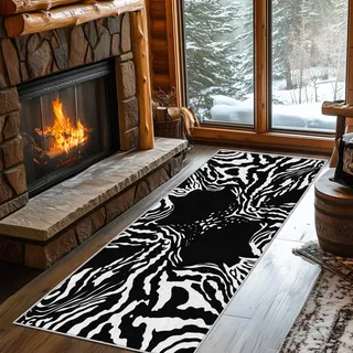 Generisch Teppich Läufer 90 x 150 cm Zebra Streifen, Schwarz Weiss Tiermuster Muster Teppichläufer Flur, Zebra Streifen Teppich Kurzflor rutschfest für Küche, Eingang, Schlafzimmer, Wohnzimmer b172