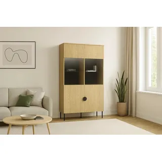 Vitrine HOME AFFAIRE "BELLOT Vitrineschrank mit 2 Türen, verglast, mit viel Stauraum", natur, B:106,6cm H:187,6cm T:40cm, Glas, Holzwerkstoff, Schränke, Vitrine, Standvitrine/Glasvitrine, matt Hochschrank, Maße B/T/H: 106/40/187 cm