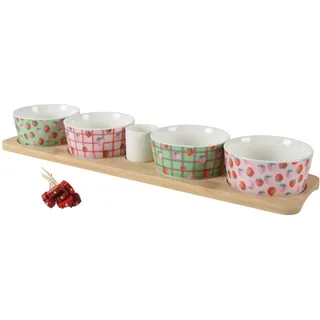 Decoris Mehrfarbiges Tapas-Set aus Porzellan und Bambus, 40 cm lang, 10 cm breit, 5,5 cm hoch