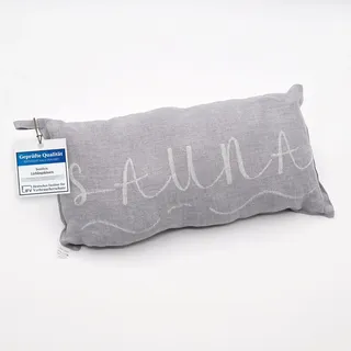 sositex | 1 Premium Saunakissen Lieblingskissen Reisekissen | Design: BANGA | Maße: 45 x 22 cm, 100% Leinen Hängematte, Strand oder Picknick (grau/Weiss)