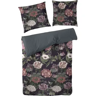Primera Mako-Satin Bettwäsche Blümerant Blumen Schwarz 135 x 200 cm + 80 x 80 cm