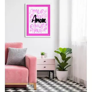 Bild mit Rahmen QUEENCE "Spruch, Sprüche, Liebe", pink (farbe rahmen: weiß, farbe bild(er): pink), B:40cm H:50cm T:2cm, Acrylglas, Holz, Bilder, Bild mit Rahmen, Poster mit buntem Acrylglas Passepartout