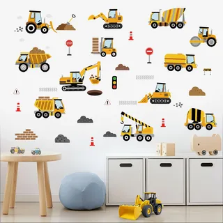 SHUCHING Wandtattoo Baufahrzeuge, Wandsticker Bagger Trecker, Selbstklebend Wandaufkleber für Jugendzimmer Kinderzimmer Jungen Schlafzimmer Spielzimmer