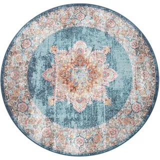 Paco Home Teppich »Torres 275« rund 8 mm Höhe Kurzflor, Orient-Optik, Vintage Design, In- und Outdoor geeignet, blau ø 200 cm