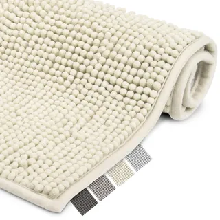 Beautissu Badematte rutschfest Chenille Badezimmerteppich waschbar | 70x120cm Beige Groß Flauschig Badteppich Badvorleger Bad Teppich Badezimmer Duschvorleger Set Duschmatte weich BeauMare WR