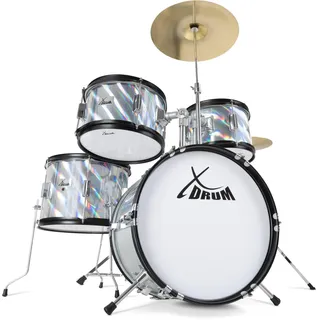 XDrum Junior Pro Kinder Schlagzeug Laser Silver inkl. Schule