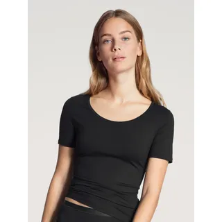 Unterziehshirt CALIDA "Natural Comfort", Damen, Gr. M (44/46), N-Gr, schwarz, Single Jersey, Obermaterial: 92% Baumwolle, 8% Elasthan, unifarben, normal, Rundhals, Unterhemden Unterziehshirt, mit Rundhals und reduzierter Pillingbildung