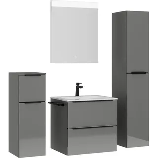 Nobilia Badezimmer , Schwarz, Schieferfarben , Metall , 5-teilig , 5 Fächer , 3,2 Schubladen , F , 121 cm , Goldenes M, Made in Germany , Griffeauswahl, hängend, Zusatzausstattung erhältlich, Typenvielfalt , Badezimmer, Badmöbelsets & Badmöbelserien, Badmöbel-Sets