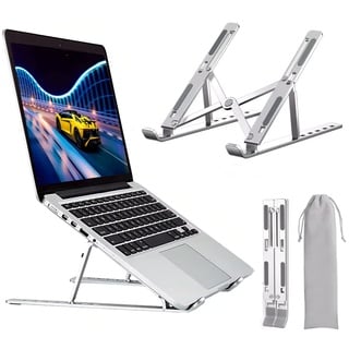 Nestling® Laptop-Ständer, höhenverstellbar auf 7 Ebenen, belüftet, aus Aluminium, für Laptop, rutschfest, aus Silikon, 10-15.6 Zoll (25,4-39,6 cm), silberfarben