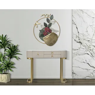 Dmora - Konsolentisch Bolzano, Tisch, Eingangskonsole, Regal, Creme und Gold, 100x40 h80 cm