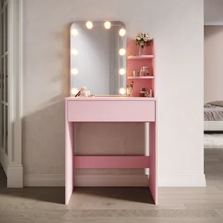SONNI Pink Schminktisch mit einstellbare Helligkeit dreifarbigem Glühbirnen Spiegel 70x40x140cm - Rosa