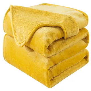HOZY Kuscheldecke Flauschig Decke Fleecedecke - Kuscheldecke 150x200cm, Gelb, XL Fleecedecke Sofa Decken,Warm Wohndecke Couchdecke Hundedecke Sofadecke flauschig, Sofa überwurfdecke