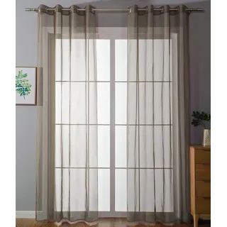 Gardinenbox 2er-Pack Ösen Gardinen Transparent Vorhang Set Wohnzimmer Voile Ösenvorhang Bleibandabschluß HxB 225x140 cm Nougat, 203322