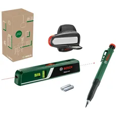 Bosch Laser-Wasserwaage EasyLevel mit Wandhalterung (Laserlinie zur flexiblen Ausrichtung an Wänden und Laserpunkt zur einfachen Höhenübertragung) + Bosch Tieflochmarker Bleistift