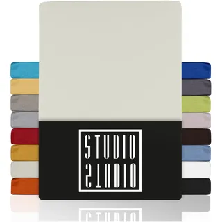 STUDIO Basic Spannbettlaken 200x200cm – Jersey-Spannbetttuch aus 100 % gekämmter Baumwolle – Schnee – Öko-Tex Zertifiziert, bügelfrei & elastisch – für Matratzen 15–25 cm