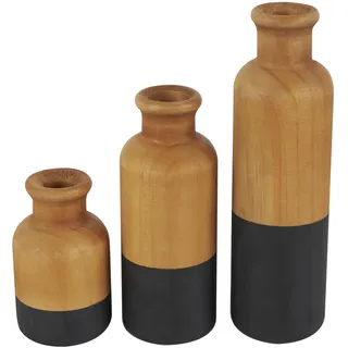 Deco 79 Dekorative Vase aus Holz mit schwarzem Sockel, Set mit 3 Vasen für Heimdekoration, 25,4 cm, 20,3 cm, 12,7 cm hoch, Braun
