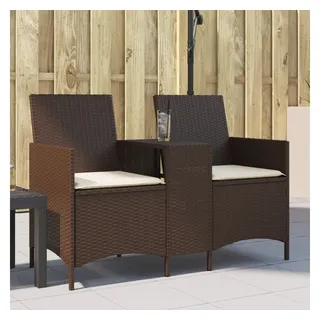 vidaXL Gartensofa 2-Sitzer mit Tisch und Kissen braun/weiß