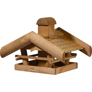 dobar® Green Label Großes Vogelhaus Blätterfall für die Ständermontage - Futterstation für Wildvögel - Wildvogelfutterplatz - 48 x 39 x 35 cm - Braun