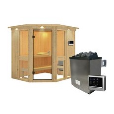 KARIBU Sauna »Pölva 1«, inkl. 9 kW Saunaofen mit externer Steuerung, für 3 Personen - beige