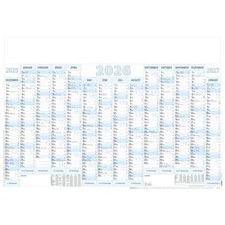 Zettler Plakatkalender 14 Monate 1 Stk. gerollt 2026 – Wandkalender groß 100 × 70 cm, 14 Monate auf 1 Seite inkl. Dez. 2025 & Jan. 2027, Tages-, Wochen- & Arbeitstagezählung, grau/blau
