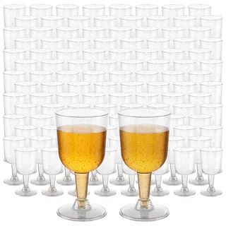 STARVAST 100 Premium Elegante Plastik Weingläser mit Silberglitter, 160ml - Mehrweg Cocktailgläser, Gold Weingläser aus Kunststoff, Weinbecher für Hochzeiten, Geburtstage & Partys