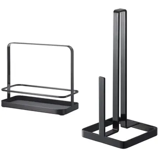 YAMAZAKI Tower Menage, Stahl, Schwarz, One size & Küchenrollenhalter, Stahl, Schwarz, One Size, H 26,5 cm