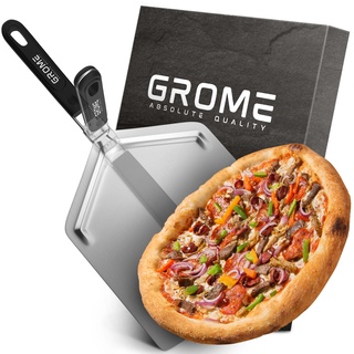 GROME Pizzaschaufel Edelstahl Pizzaschaufel mit klappbarem Griff für einfache Aufbewahrung XXL Pizzaschaufel Hergestellt aus gesundheitlich unbedenklichem W43 Edelstahl.