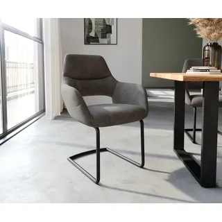 Schwingstuhl Yago-Flex mit Armlehnen Freischwinger rund Schwarz Mikrofaser Anthrazit Vintage Taschenfederkern - Grau