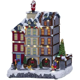 Avilia Animiertes Weihnachtsdorf mit LED-Lichtern - Festliche Atmosphäre zu Hause - 27 x 18 cm