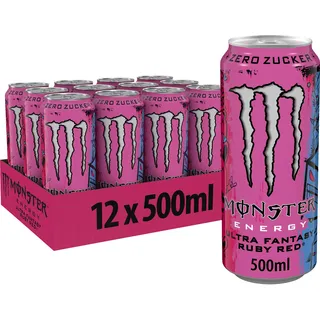 Monster Energy Ultra Fantasy Ruby Red - koffeinhaltiger Energy-Drink mit erfrischend-leichtem Grapefruit-Geschmack - ohne Zucker und ohne Kalorien - in praktischen Einweg Dosen (12 x 500 ml)