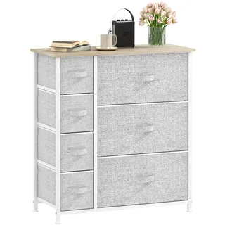 DWVO Kommode mit 7 Schubladen, Schrank aus Stoff mit Griffen, Metallgestell & MDF-Holzplatte, langlebig, für Schlafzimmer & Wohnzimmer,Hellgrau