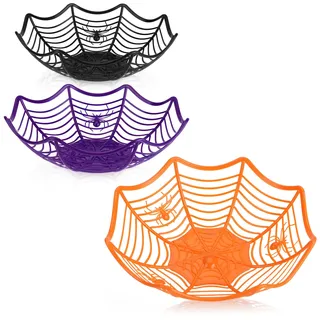 com-four® 3x Snackschale Halloween - Schalenset für verpackte Süßigkeiten - Snack-Teller aus Kunststoff - Party-Geschirr für Halloween und Motto-Party (3 Stück - Spinnennetz)