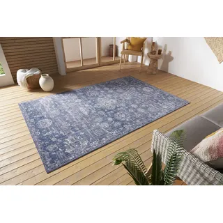 Nouristan Alexandria In- & Outdoor Teppich Orientalisch – Flachgewebe im Orient Muster Vintage Waschbar, Wetterfest & UV-beständig für Balkon, Terrasse, Garten, Wohnzimmer – Blau, 230x340cm