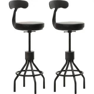 2er-Set Barhocker HWC-N22, Barstuhl, höhenverstellbar drehbar Fußablage, Industrial Stahl Kunstleder schwarz - Schwarz