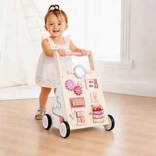 Haus Projekt Lauflernwagen Holz Baby Rosa, Activity Laufwagen ab 1 Jahr, Lauflernhilfe für Babys, Baby Holzspielzeug, Geschenk zum ersten Geburtstag Mädchen, Spielzeug für 1 Jährige, Ostergeschenk