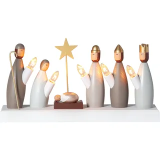 EGLO Lichterbogen Weihnachten mit 5 Glühbirnen | Fensterleuchter mit beleuchteten Krippenfiguren aus Holz, Schwibbogen Krippe mit Kabel, E10, warmweiß