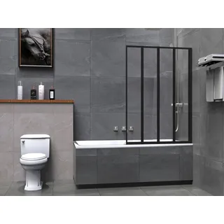 welltime Badewannenaufsatz »Nassau«, Badewannenfaltwand, Spritzschutzwand für Badewanne, Glas, 4 Elemente, schwarz