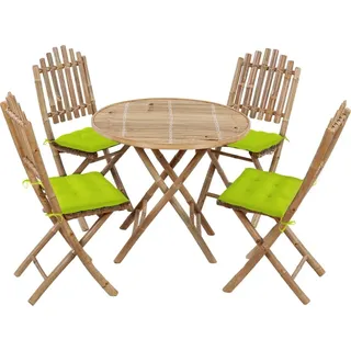 vidaXL 5-tlg. Garten-Essgruppe mit Kissen Klappbar Bambus - Grün