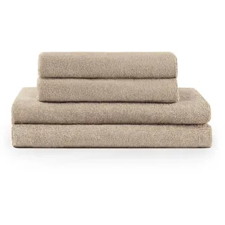 Blumtal Badetuch 4-teilig, 2x Badetuch 70/140 + 2x Handtuch 50/100 cm, Taupe , Textil , 70x140 cm , Oeko-Tex® Standard 100 , Heimtextilien, Badtextilien, Badetücher
