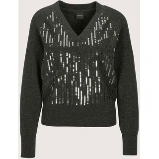 Longpullover MADELEINE "Feinstrickpullover Eleganter Wollpullover mit stilvollen Pailletten", Damen, Gr. 36/38, silber (bleigrau, silberfarben), Obermaterial: 100% Schurwolle WV., Modern, V-Ausschnitt, Pullover Longpullover, Hochwertiges Naturgarn