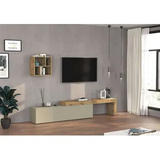 TV-Wand OTTO HOME "Chronos TV-Set, Wohnwand – Elemente frei platzierbar, Made in Italy", taube, eiche wotan, B:270cm H:190cm T:40cm, Kastenmöbel-Sets, TV-Wand, Lowboard Breite 270 cm, Hängeregal Breite 50 cm, Made in Italy
