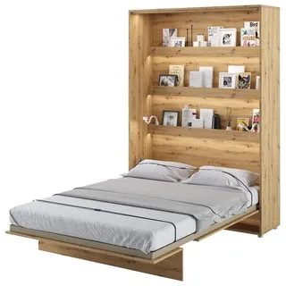 Furniture24 Schrankbett Bed Concept, Wandklappbett mit Lattenrost, V-Bett, Wandbett Bettschrank Schrank mit integriertem Klappbett Funktionsbett BC-01, 140 x 200 cm, Artisan Eiche, Vertical - Hellbraun