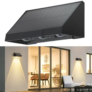 ZMH Solarlampen für Außen Solar Wandleuchte Aussen Wand 3 LEDs Außenwandleuchten 3000K Warmweiß 2 Modi Solarwandleuchten Wasserdichte solarleuchte für Zaun Terrasse Balkon Garten Treppen