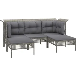 vidaXL 5-tlg. Garten-Lounge-Set mit Kissen Grau Poly Rattan - Grau
