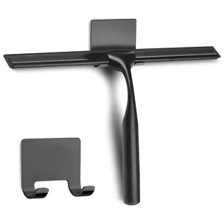 COFTCLMOMT 25CM Edelstahl Duschabzieher Mit Selbstklebe Haken, Schwarz Abzieher Dusche Wischer für Badezimmer, Kurzer Handgriff Glaswischer, Glas Wasserschieber, Duschwand Abzieher, Badwischer