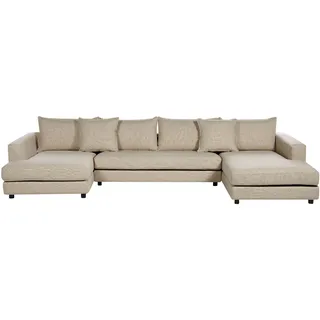 BELIANI Wohnlandschaft Beige Stoffbezug 5 Personen U-Form Modern Gepolsterte Rückenlehne Polsterung Gemütlich Bequem mit Kissen für Wohnzimmer - Beige, Schwarz
