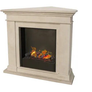 Xaralyn Wasserdampf-Kamin - Kos-Corner EC6 - weiß Naturstein - mit Fernbedienung - Opti-Myst Elektrokamin - Kaminsims inklusive Einbaukamin - Dekokamin - Eckkamin - Weiß